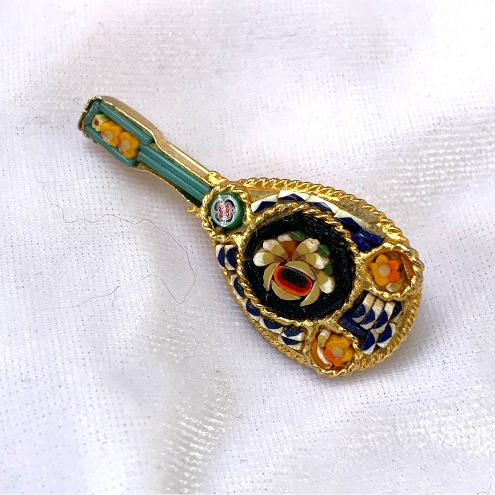 Vintage Mosaic Lute Brooch
